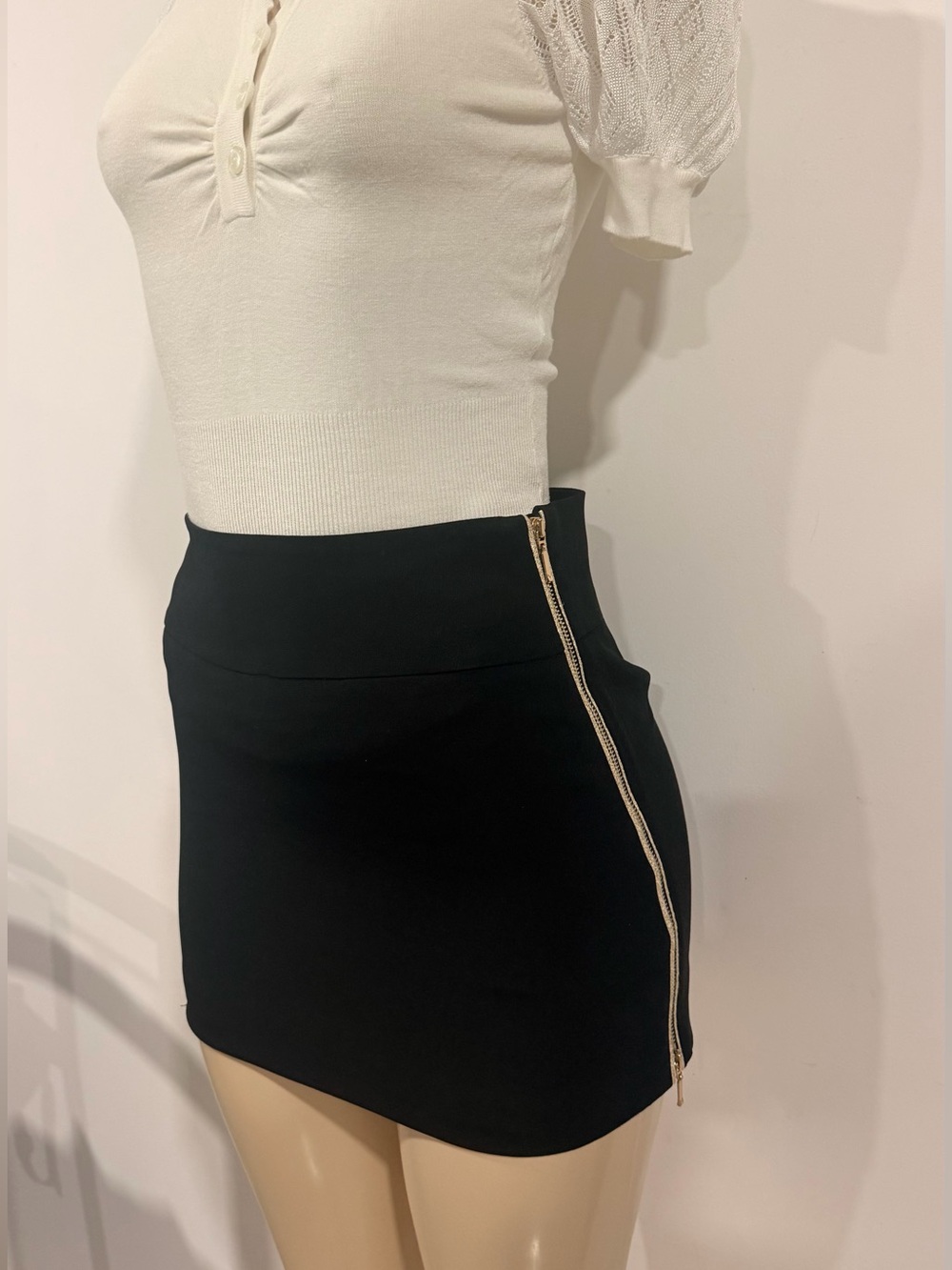 Marciano Black Mini Skirt with Gold Side Zipper NWT